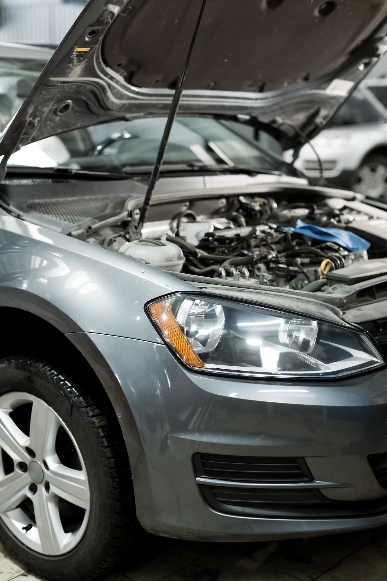 Engine oil change. Car repair. Service station.